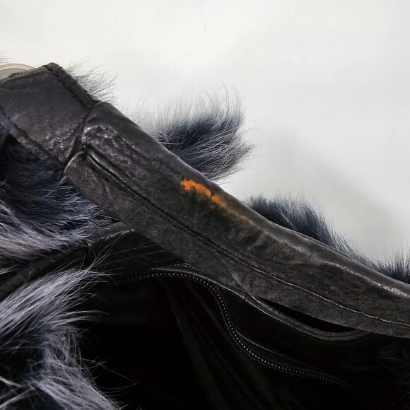 Galaday Removeable‎ Fur Detail Crinkle Leather Handbag Shoulder Purse Tote Black - Picture 12 of 16